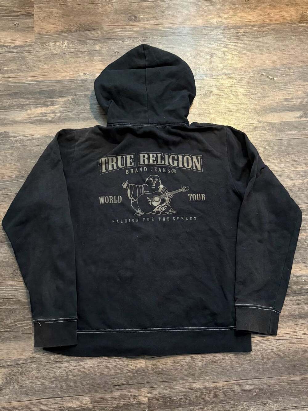 True Religion World Tour Zip Up Hoodie Size XL Black Graphic